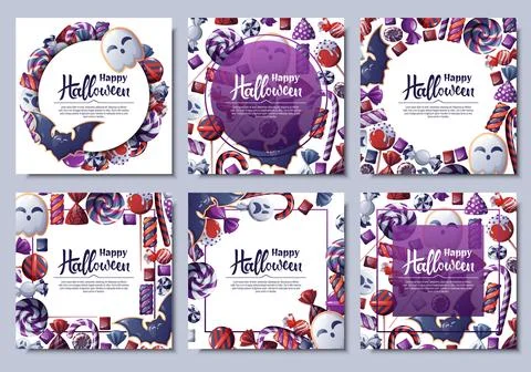 Set of vector backgrounds for Halloween invitation or greeting card. Poster.. Stock Illustration