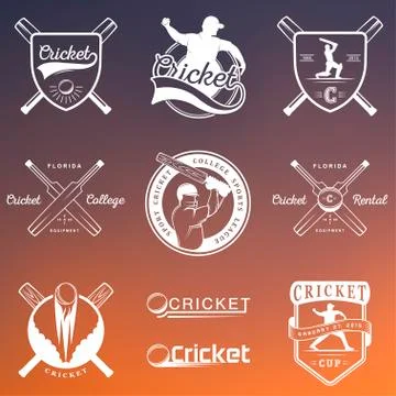 Set of Vector Badges and Logos Cricket Stock Illustration