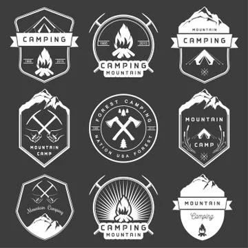 Set of Vector Badges Camping and Hiking 스톡 일러스트
