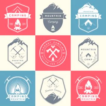 Set of Vector Badges Camping and Hiking Stock Illustration