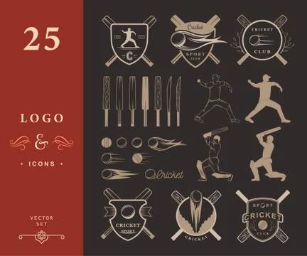 Set of Vector Badges Cricket Stock Illustration