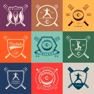Set of Vector Badges Cricket 스톡 일러스트