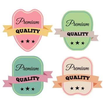 Set of Vector Badges with Ribbons  and the Words "Premium Quality" Stock Illustration