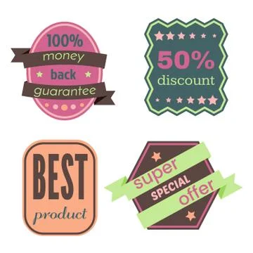 Set of Vector Badges with Ribbons Stock Illustration