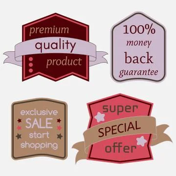 Set of Vector Badges with Ribbons Stock Illustration