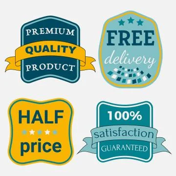 Set of Vector Badges with Ribbons Stock Illustration