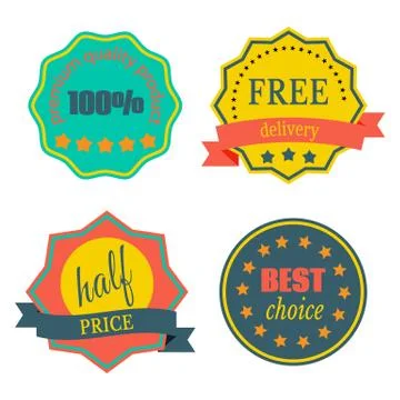 Set of Vector Badges with Ribbons Stock Illustration