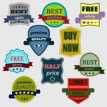 Set of Vector Badges with Ribbons Stock Illustration