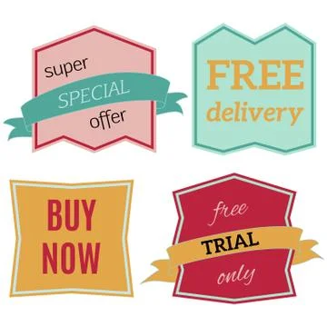 Set of Vector Badges with Ribbons Stock Illustration