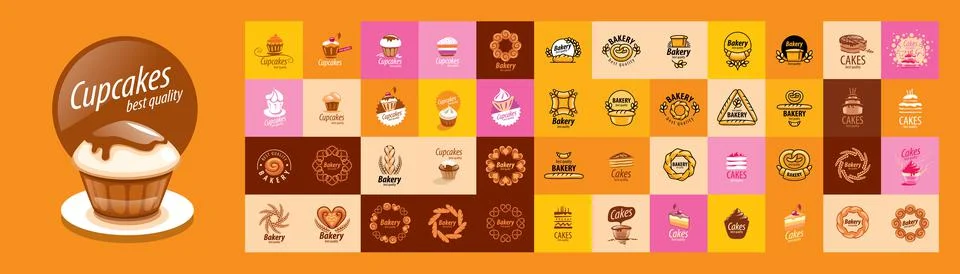 A set of vector Bakery logos on different colored backgrounds Stock Illustration