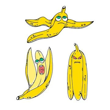 Set of vector bananas in a funny style. Funny characters. Stock Illustration