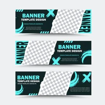 Set of vector banner templates. Abstract design in blue and black. Stock Illustration