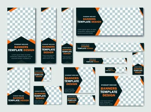 Set of vector banner templates in black and orange. Stock Illustration