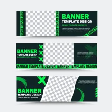 Set of vector banner templates in black and green. Stock Illustration