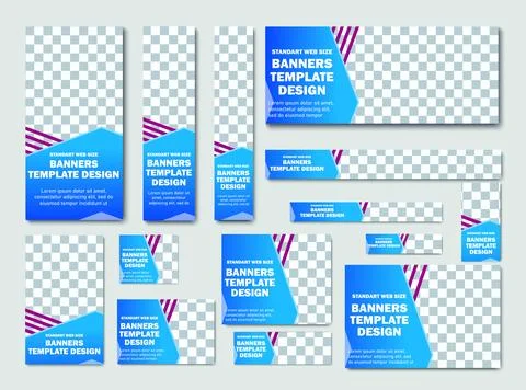 Set of vector banner templates in blue and borgunde. Stock Illustration