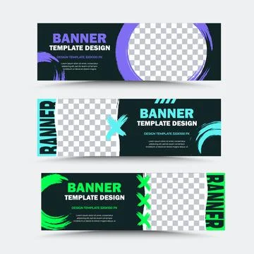 Set of vector banner templates in blue, green and black. Stock Illustration
