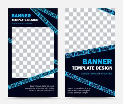 Set of vector banner templates in blue black Stock Illustration