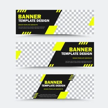 Set of vector banner templates. Design templte 320x100 px in black and yellow Stock Illustration