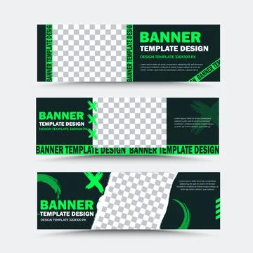 Set of vector banner templates. Design templte 320x100 px in green and black. Stock Illustration