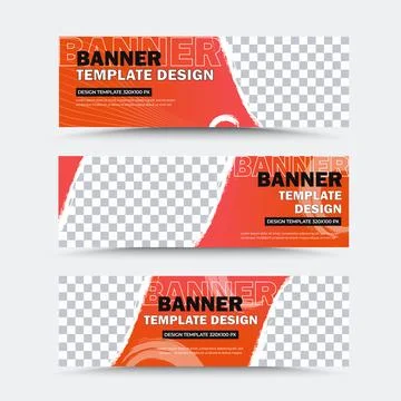 Set of vector banner templates. Design orange abstract templtes 320x100 px Stock Illustration