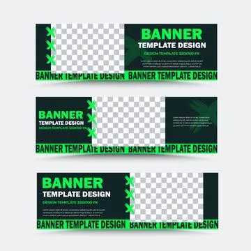 Set of vector banner templates. Design in green and black. Stock Illustration