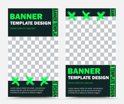 Set of vector banner templates in green black Stock Illustration