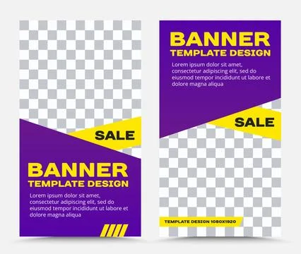 Set of vector banner templates in lilac ang yellow Stock Illustration