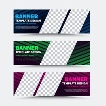 Set of vector banner templates in pink blue green black Stock Illustration