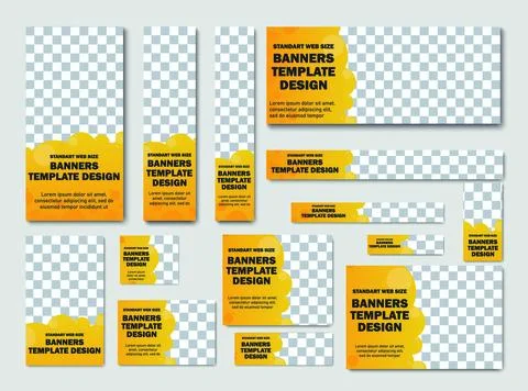 Set of vector banner templates with round shapes in yellow. Stock Illustration