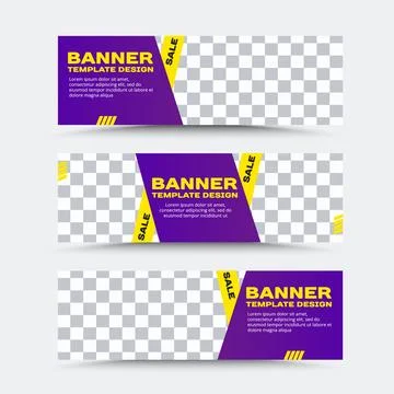 Set of vector banner templates in yellow lilac Stock Illustration