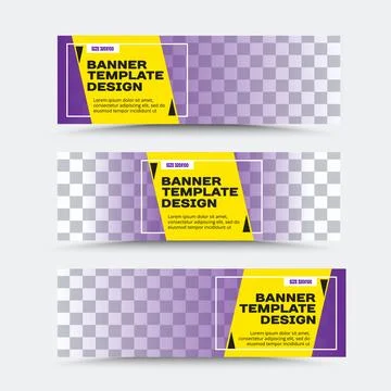 Set of vector banner templates in yellow lilac Stock Illustration
