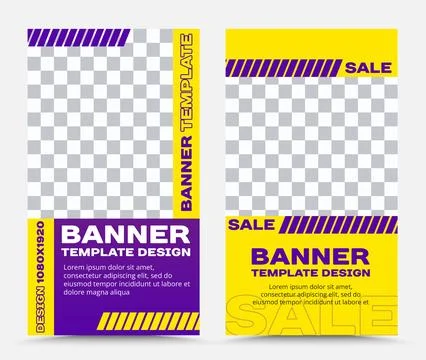 Set of vector banner templates in yellow and lilac Stock Illustration