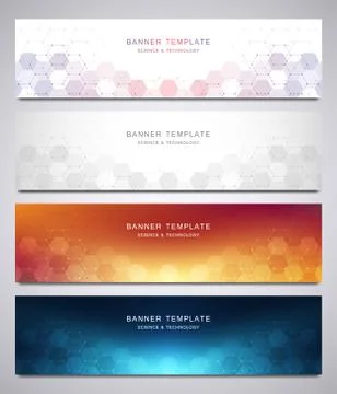 Set of vector banners and headers for site with medical background and hexagons 스톡 일러스트