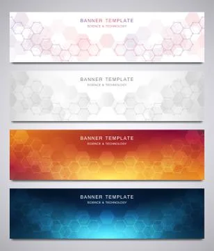 Set of vector banners and headers for site with medical background and hexagons Stock Illustration