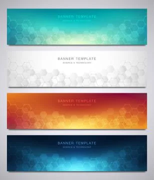 Set of vector banners and headers for site with medical background and hexagons Stock Illustration