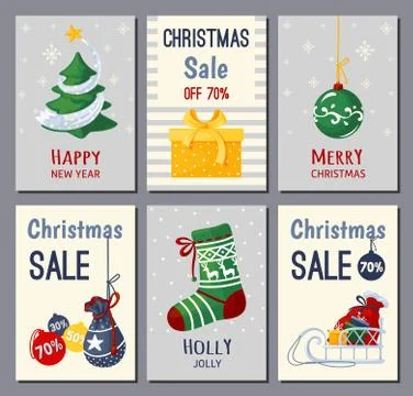 Set of vector banners for Christmas and New Year sales promotion. Stock Illustration