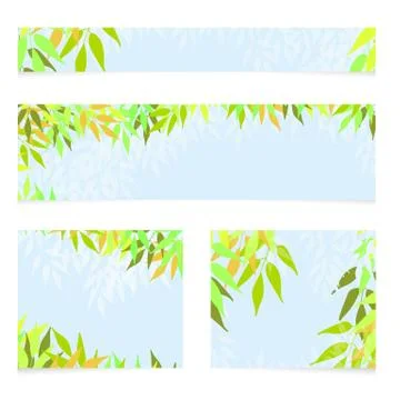 Set of vector banners with green leaves. Spring or summer nature background Stock Illustration