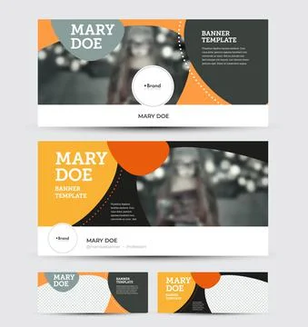Set of vector banners with header, info, place for photo, flyer for social me Stock Illustration