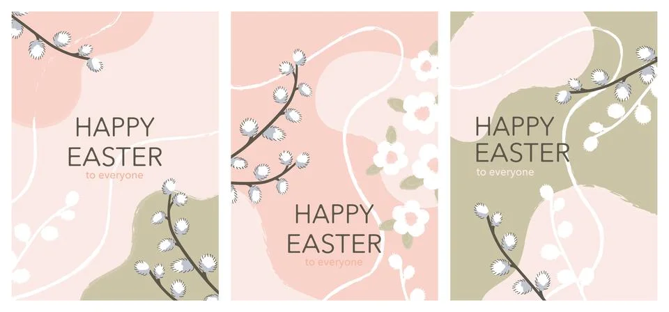 Set of vector banners for holy easter day with willow branches Stock Illustration