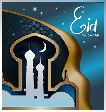 Set of vector banners for Ramadan Kareem with home and towers of mosque, moon Stock-Illustration