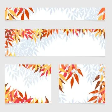 Set of vector banners with red and orange autumn leaves. Autumn nature backgr Stock Illustration