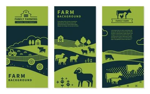 Set of vector banners on rural themes, farm background, family farming. Illustrazione stock