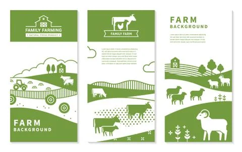 Set of vector banners on rural themes, farm background, family farming. Stock Illustration