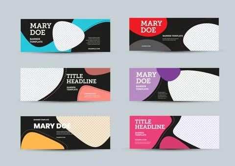 Set of vector banners template with abstract color pattern on black backgroun Stock Illustration