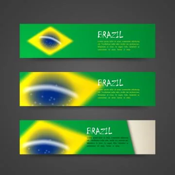Set of vector banners with watercolor effect in brazil flag concept for web Stock Illustration