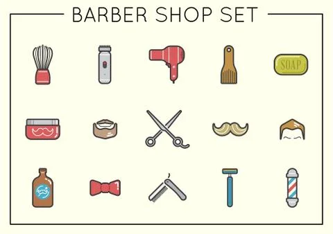 Set of Vector Barber Shop Elements and Shave Shop Icons Illustration can be u Stock Illustration