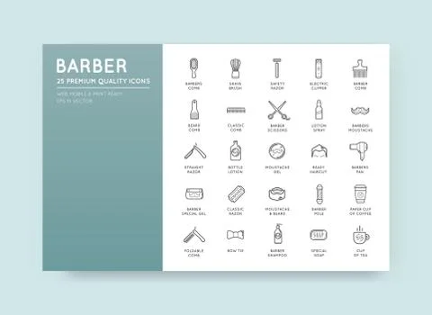 Set of Vector Barber Shop Elements and Shave Shop Icons Illustration can be u Stock Illustration