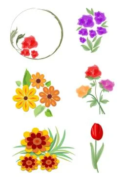 Set of vector beautiful small floral ornaments nad motifs in cheerful colors. Stock Illustration