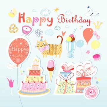 Set of vector birthday party elements Stock Illustration
