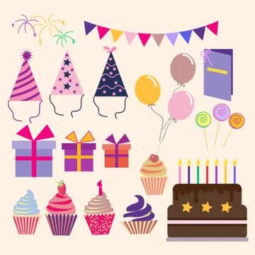 Set of vector birthday party elements Stock Illustration
